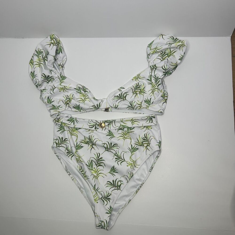 Caroline Constas Patia Palm Leaf High-Waisted Bikini Set